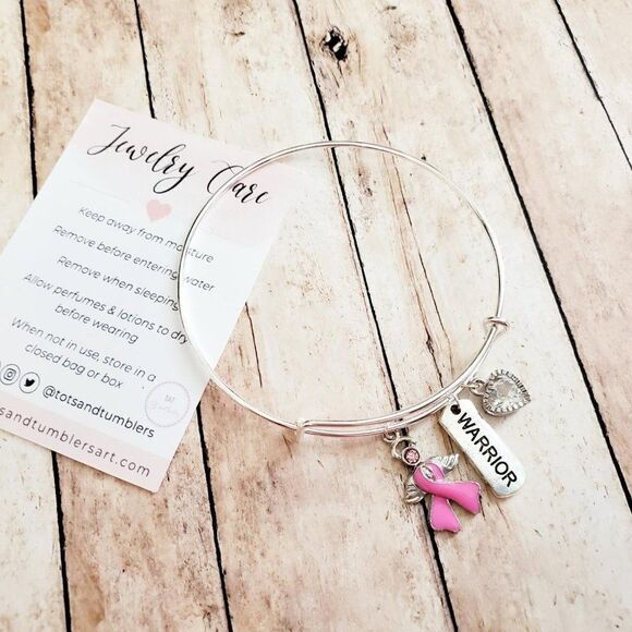 Breast Cancer Awareness Bracelet, Pink Ribbon, Motivational Gift - Picture 8 of 11